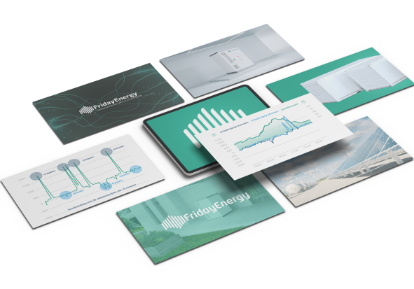 Compositie van Friday Energy-grafieken en marktdata